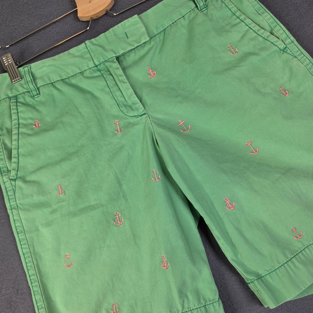 J.Crew Chino Shorts Women 10 Green Excellent Anchor Embroidered Preppy